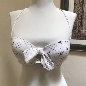 Aerie White Polkadot Anchor Holly Bikini Top